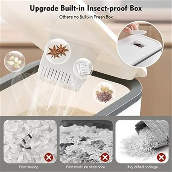 Rice Dispenser, 22-25 Lbs Rice Container with Measuring Cup,Upgraded Built-inBox - Picture 2 of 7